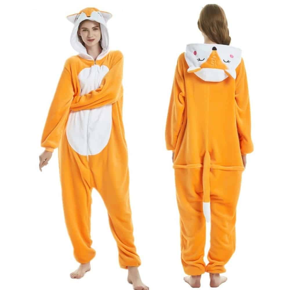 Pyjamaanzug Fuchs für Frauen orange mit weißem Hintergrund