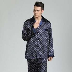 Schwarzer karierter Pyjama aus Satin für erwachsene Männer