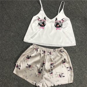 Sexy Damenpyjama mit Trägertop und Shorts mit modischem Hundeaufdruck