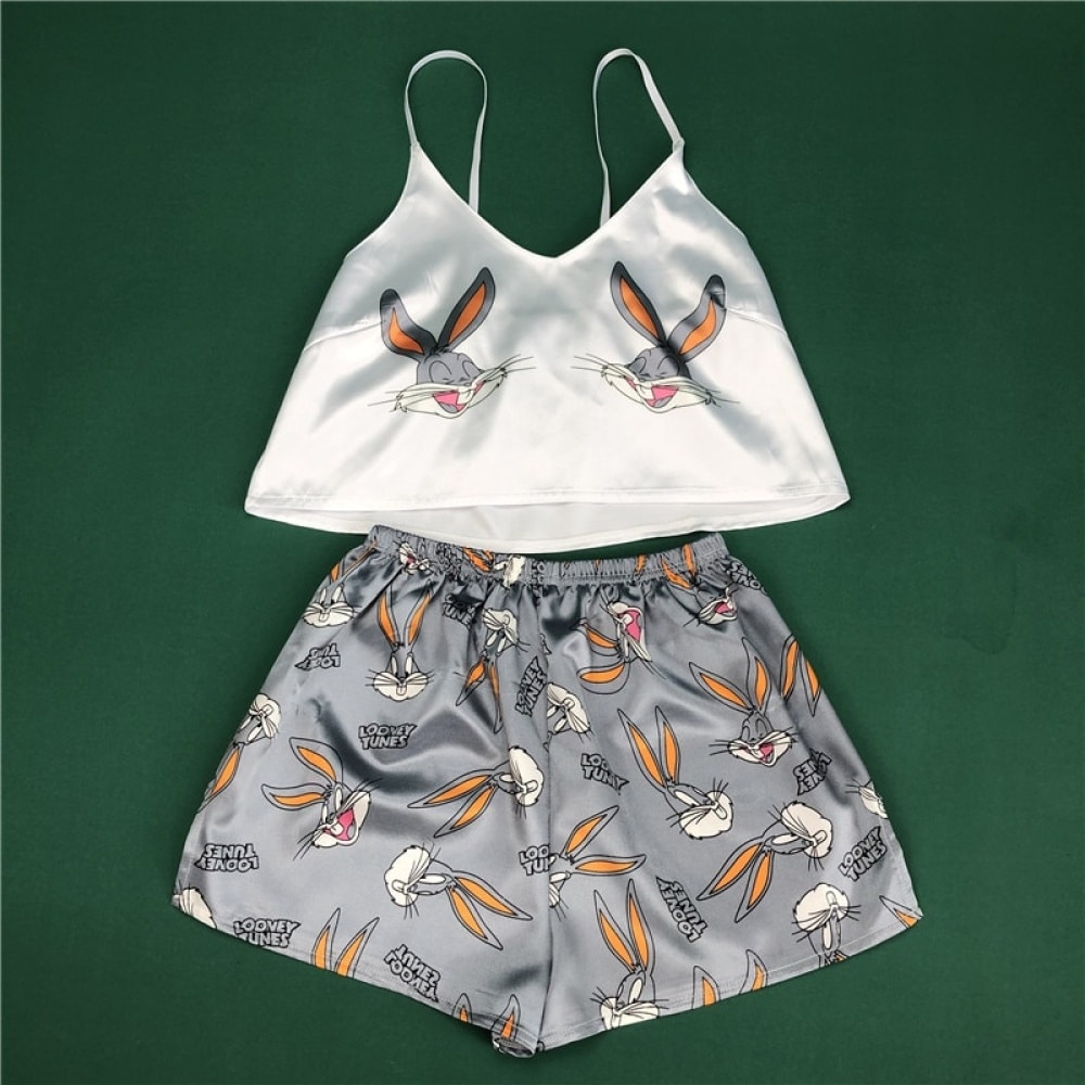 Sexy Damenpyjama mit Trägertop und Shorts mit modischem Buck Bunny-Muster