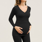 Schwarzer Schwangerschaftspyjama mit dünner Hose und Pullover